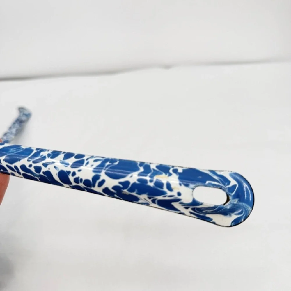 Crow Canyon Enamelware Ladle & Spoon Set Blue Marble Splatter VTG Kitchen